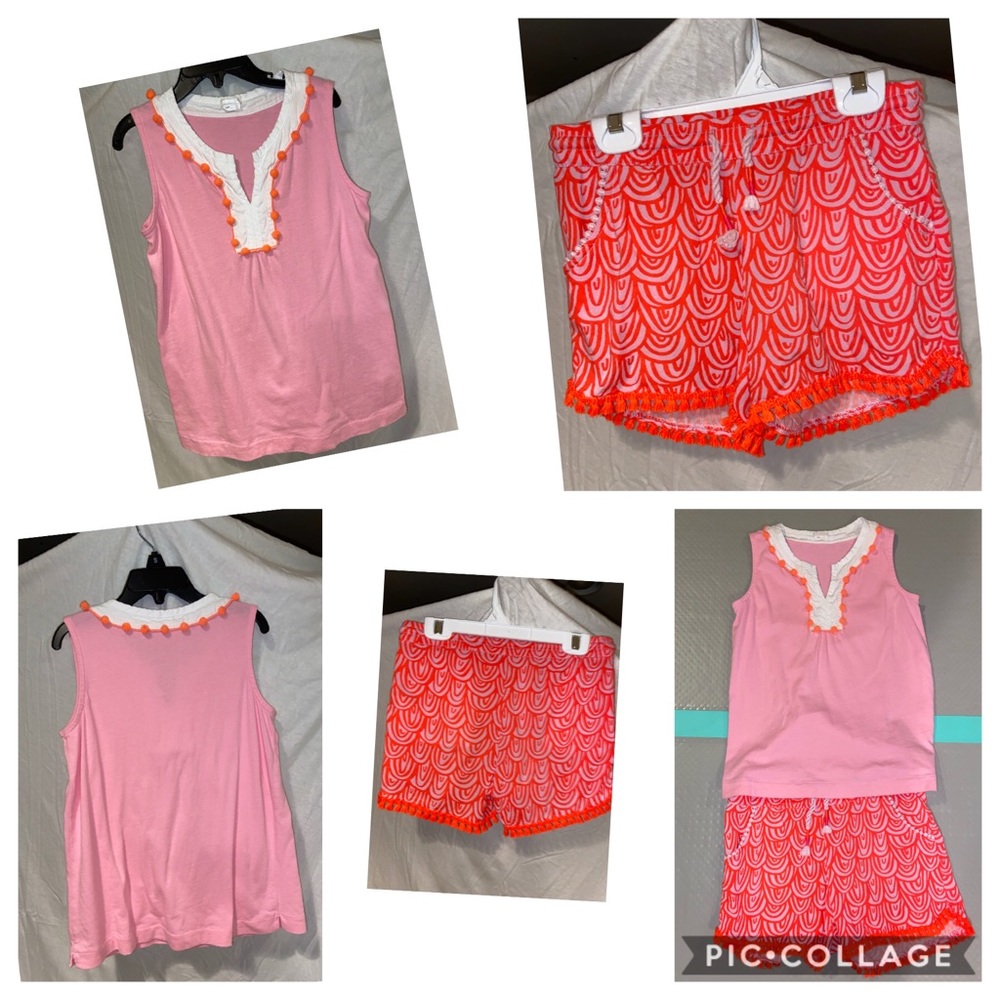 Girls Pink Shirt with Pom Poms/Matching Shorts